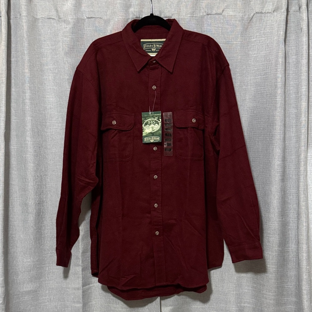 NWT Field & Stream 100% Cotton Flannel Button Up-Sz 2XL-Burgundy-Brown Buttons